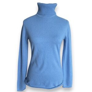 LORD & TAYLOR Cashmere Blue Ribbed Turtleneck Sweater Size S